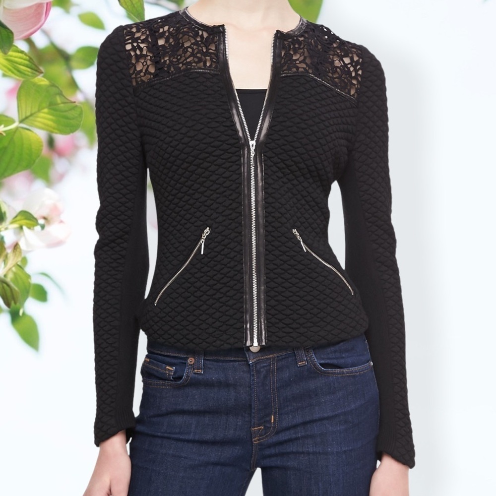 REBECCA Taylor Quilted Lace-Panel Jacket - Picture 1 of 6